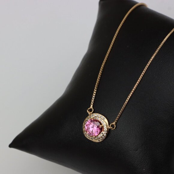 Elegant Rose Gold Necklace with Pink Stone & Adjustable Chain, XPNL0347 - Picture 6 of 13